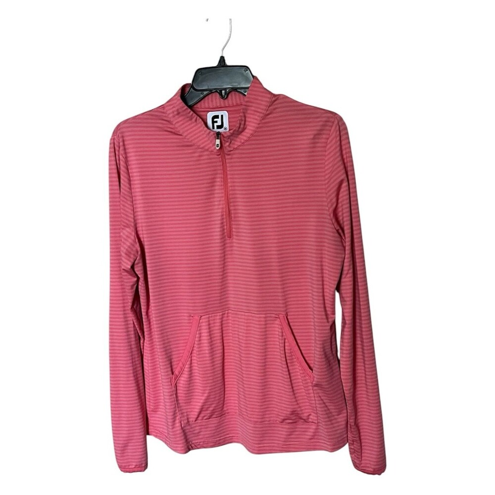 FootJoy Bright Coral Half-Zip Tonal Stripe Mid-Layer Golf Pullover Size Medium